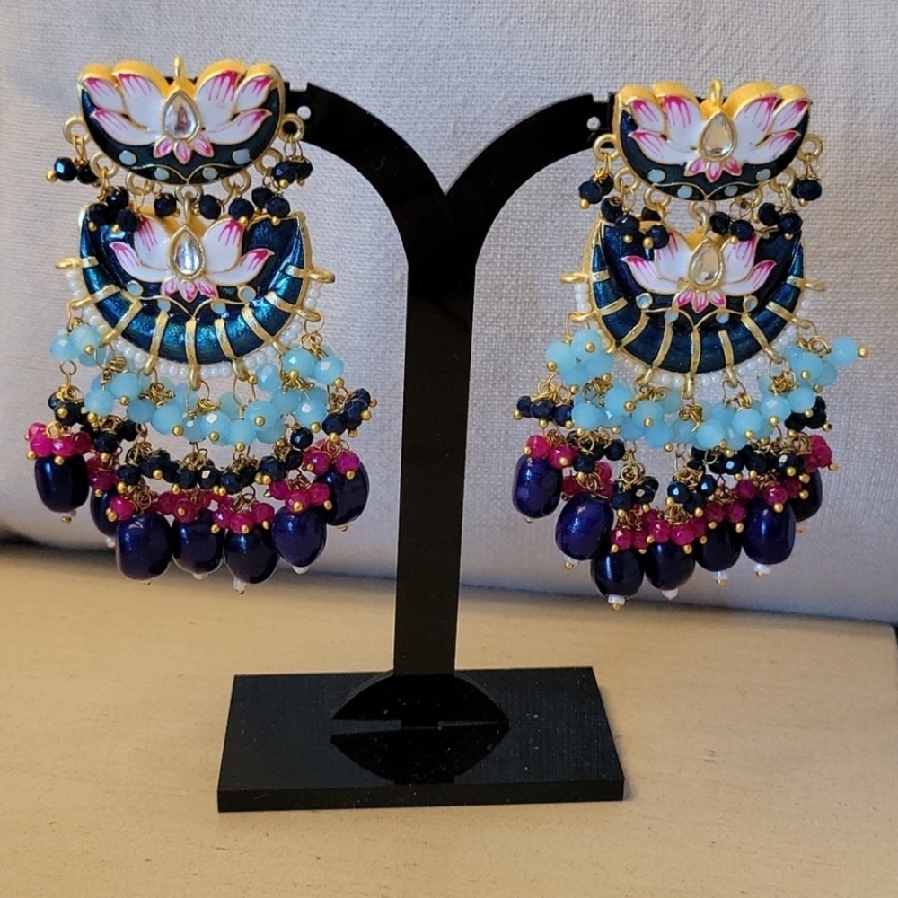 Bold Meena Handpainted Cloisonne Style Cluster Earrings - Picture 1 of 5
